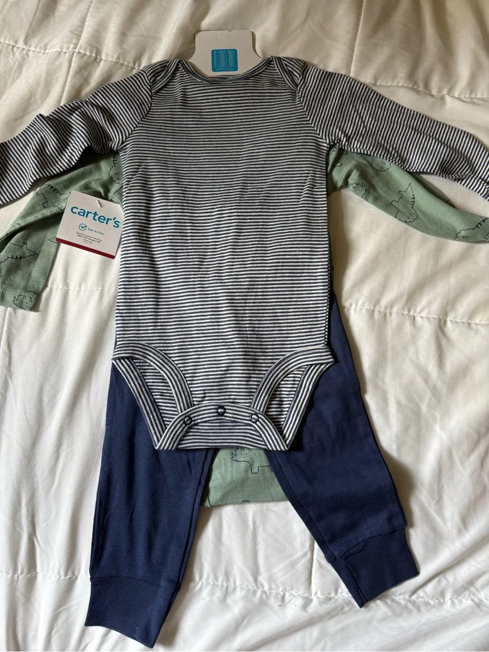 Carter's Red, Green & Cream Pajama Trios with Navy and Light Blue Pants